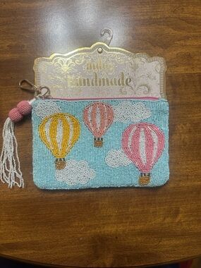Beaded Hot Air Balloon Pouch Blue, Pink & Yellow